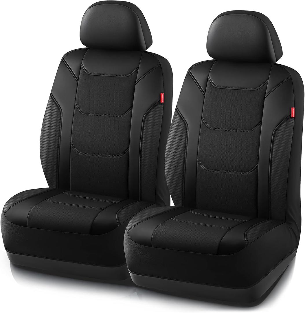 Rubbermaid Leather Car Seat Cover Universal Front Seat Cover, Airbag Compatible, Easy to Install, Water-Resistant and Durable Automotive Seat Cover for Cars, Trucks, SUVs, Vans Black