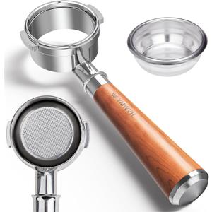 58mm Bottomless Portafilter 2 Ears - Fits Breville Oracle, Oracle Touch, Dual Boiler BES980XL BES990BSS BES920XL-Not for E61 groupheads-with Double Shot Filter Basket & Walnut Handle