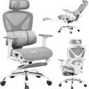 Ergonomic Mesh Office Chair, Home Desk Chair Comfy with Adjustable Lumbar Support 3D Headrest and Armrests, Reclining Big and Tall High Back Computer Gaming Chairs for Man Women, 350lbs Grey