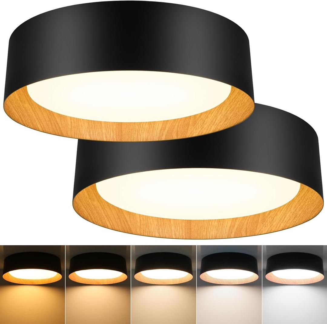 Flush Mount Ceiling Light, 13in Modern Ceiling Light 5 Color Temperature
Bathroom Ceiling Light Fixture, 2600LM Dimmable LED Flush Mount Light for Bedroom, Hallway, Kitchen, Black & Wood, 2-Pack