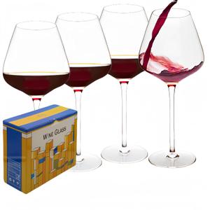 Set of 4 Hand Blown 24 fl. OZ Extra Large Wine Glasses, Elegent Burgundy Style Wine Goblet, Lead-Free Crystal Glass, Exellent Gifts for her and him