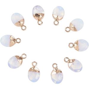 DanLingJewelry 20 pcs Natural Opalite Charms Faceted Oval Necklace Pendants Gemstone Charms for Jewelry Making 14x8x5mm