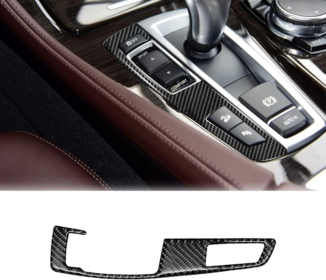 SUNJIKA Compatible with Carbon Fiber Gear Shifter Box Driving Mode Panel Cover Trim Interior for BMW 5 Series F10 F11 F12 F13 F18 F25 F26 X3 X4 520i 525i 528i 530i 535i 2011-2016(Black 1PCS) (Two Button)