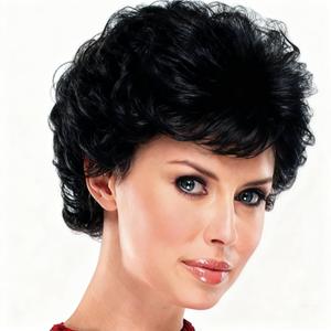 Baruisi Short Fluffy Black Wigs for Women Natural Looking Synthetic Short Curly Cosplay Hair Wig