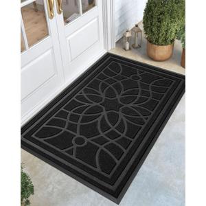 DEXI Front Door Mat Outside Entrance, Heavy Duty Non Slip Low Profile Doormat for Entryway, Trap Dirt and Moisture Welcome Mats, Easy Clean, Patio, Garage, 5x3, Black