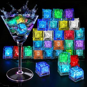 Light Up Ice Cubes, 300 Pack Multi Color Led Ice Cubes for Drinks IP67 Waterproof Reusable Glowing Flashing Changing Lights Water Activated Drink Lights for Cocktails Christmas Party Bar Wedding
