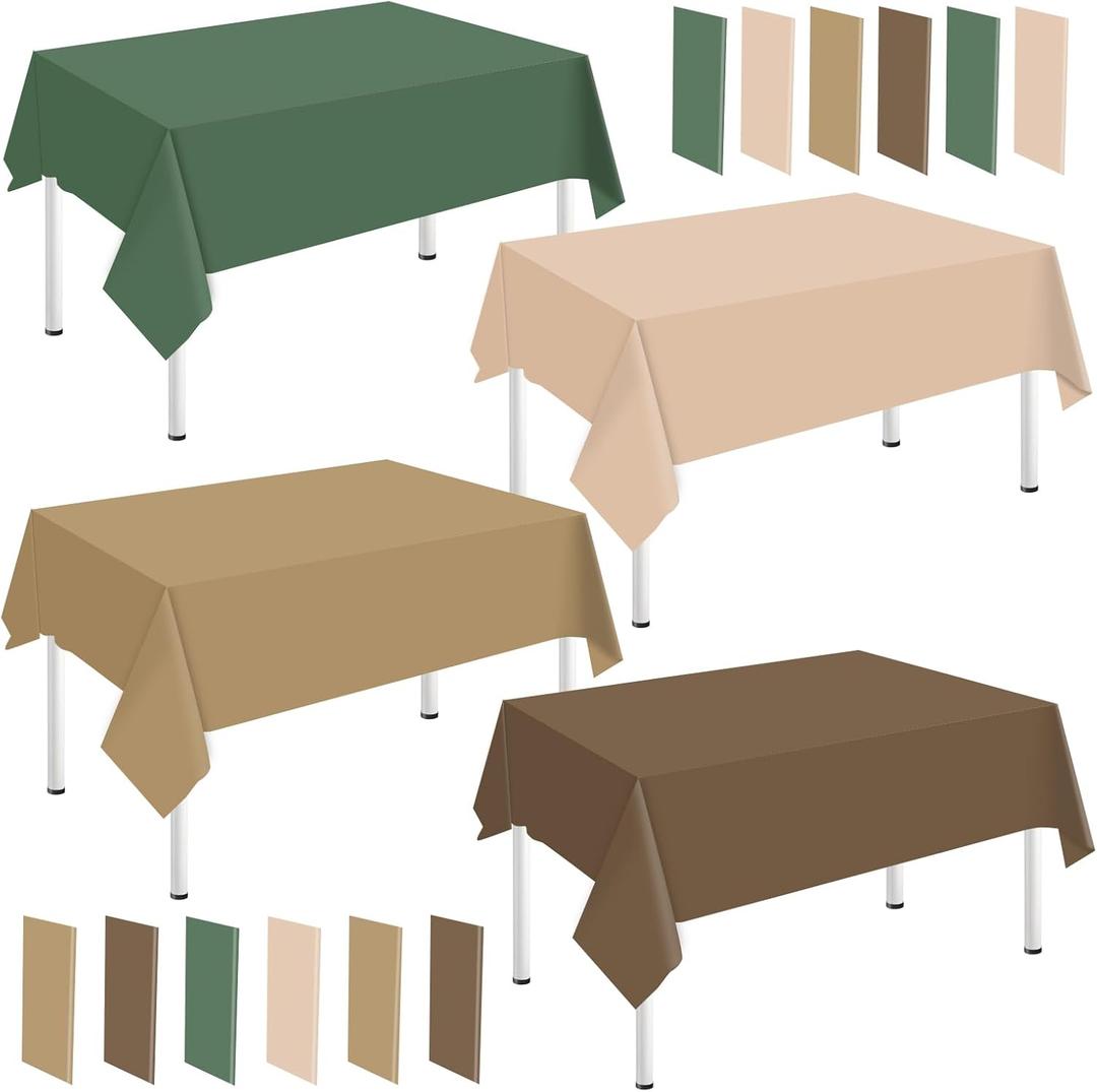 Whaline 12Pcs Woodland Themed Plastic Tablecloth Rectangle Table Cover Sage Green Brown Waterproof Table Cloth for Forest Party Decoration Supplies, 54 x 108 Inch