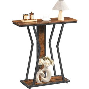 HOOBRO Narrow Console Table, 29.5" Small Entryway Table with Storage, 2-Tier Sofa Table Behind Couch, Modern Style, for Living Room, Hallway, Foyer, Bedroom, Rustic Brown and Black BF66XG01