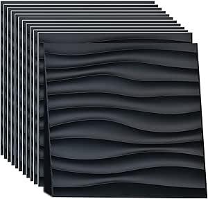 Set of 12 3D PVC Wall Panels, Decorative Wall Tiles for Living Room, Brick Effect in PVC Shatterproof, Recyclable, Waterproof, No Clock, Be Painted (K)