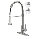Kitchen Sink Faucets with Pull Down Sprayer, GIFTQOOL Brushed Nickel Single Handle Kitchen Faucet Stainless Steel High Arc Spring Commercial Tap 1 Hole Modern RV Faucets