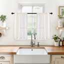 YoungsTex Linen Cafe Curtains 24 Inches Long - Small Half Drapes Semi Sheer with Rod Pocket Back Tab Rustic Natural for Bathroom Kitchen Windows Over Sink, 2 Panels, 29 X 24 Inch (Ivory White)