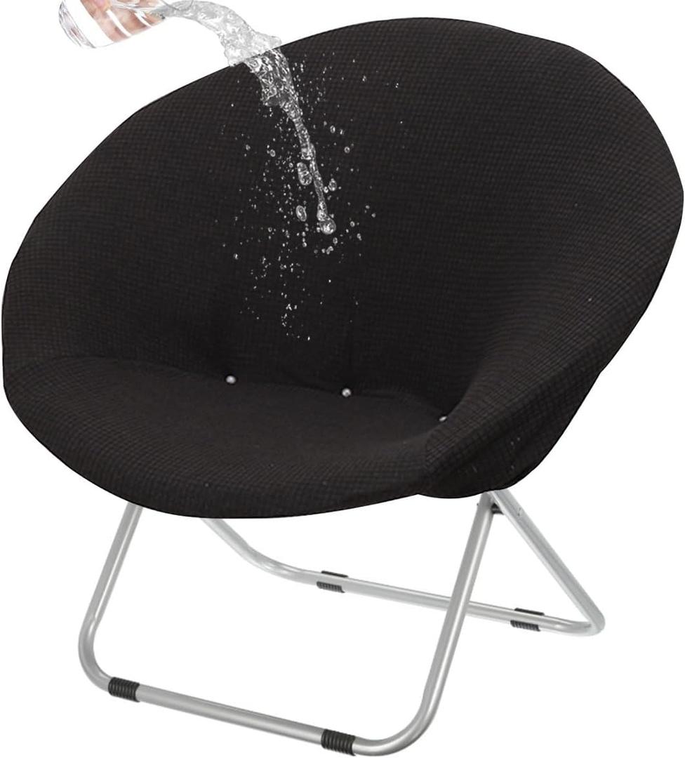 Levoberg Saucer Chair Covers Waterproof Round Moon Chair Cover Slipcovers Stretch Jacquard Foldable Saucer Chair Cover Circle Chair Slipcovers Protector for Bedroom Dorm Set of 1 Black