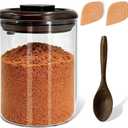 Airtight Brown Sugar Container - 0.95 Qt (900 ml) Glass Jar with 2 Clay Discs & Wooden Spoon, Moisture Proof Storage Keeps Brown Sugar Soft - Pantry Essential for Flour, Coffee, Sugar (9 inches)