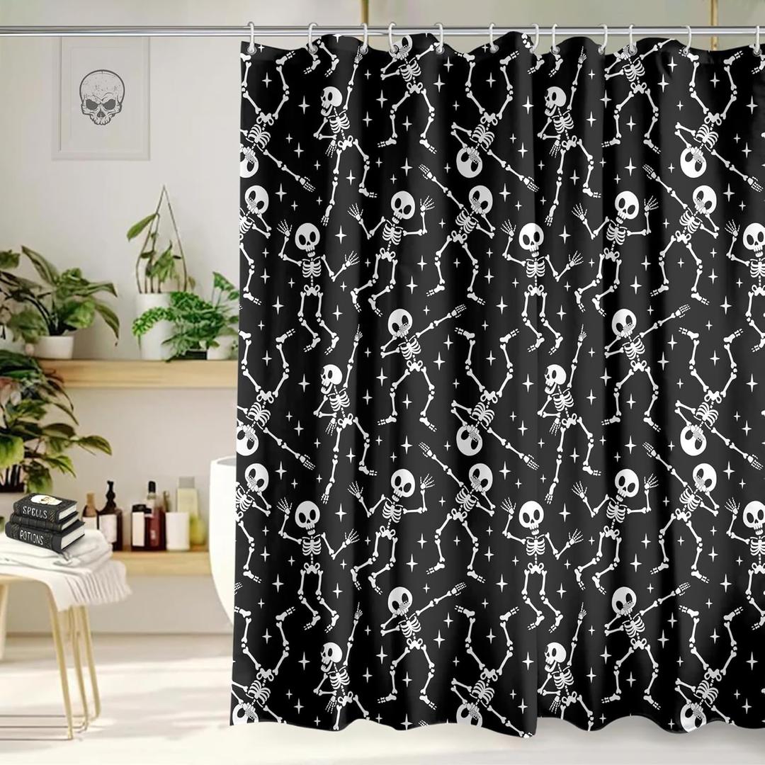 Halloween Goth Skeleton Shower Curtain 72x72 Inch Gothic Skull Shower Curtains for Bathroom with Hooks Halloween Bathroom Home Bath Decor Waterproof Fabric