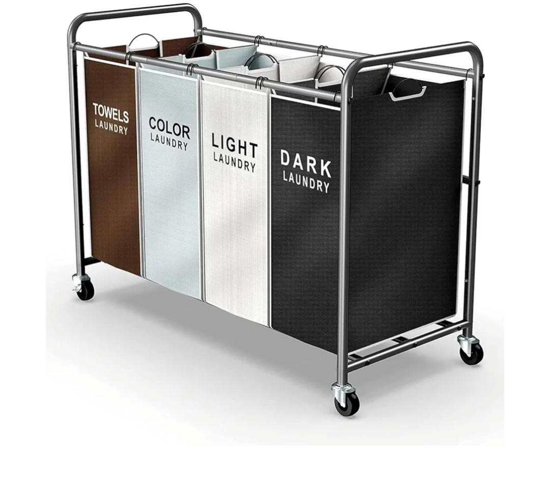 ROMOON Laundry Hamper Sorter Cart: 4-Section Organizer with Heavy-Duty Lockable Wheels and Removable Bags | 172L Rolling Laundry Basket for Dirty Clothes in Laundry Room or Small Spaces (Multicolor)