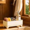 Sponge Holder for Kitchen Sink  Rustproof Stainless Steel, 360 Rotating Drain Pipe, Large Counter Organizer with Drip Tray for Sponges, Brushes & Dish Cloths Off-white