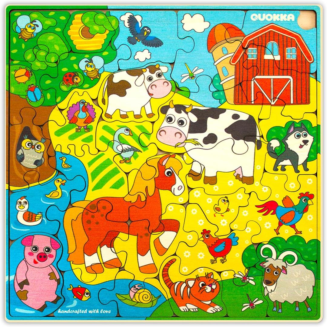 QUOKKA Wooden Farm Puzzles for Kids Ages 3-5  28 Pieces Toddlers Kids Puzzles Ages 4-8 Year Olds | Wood Farm Toys for Children 6-8 yo