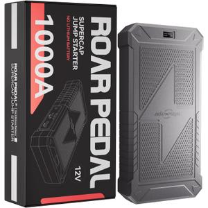 Roar Pedal Super Capacitor Jump Starter, No Need Pre-Charge No Battery 12V Portable Car Jump Starter for All 12V Gas and Diesel Car, Portable Jump Box with Display
