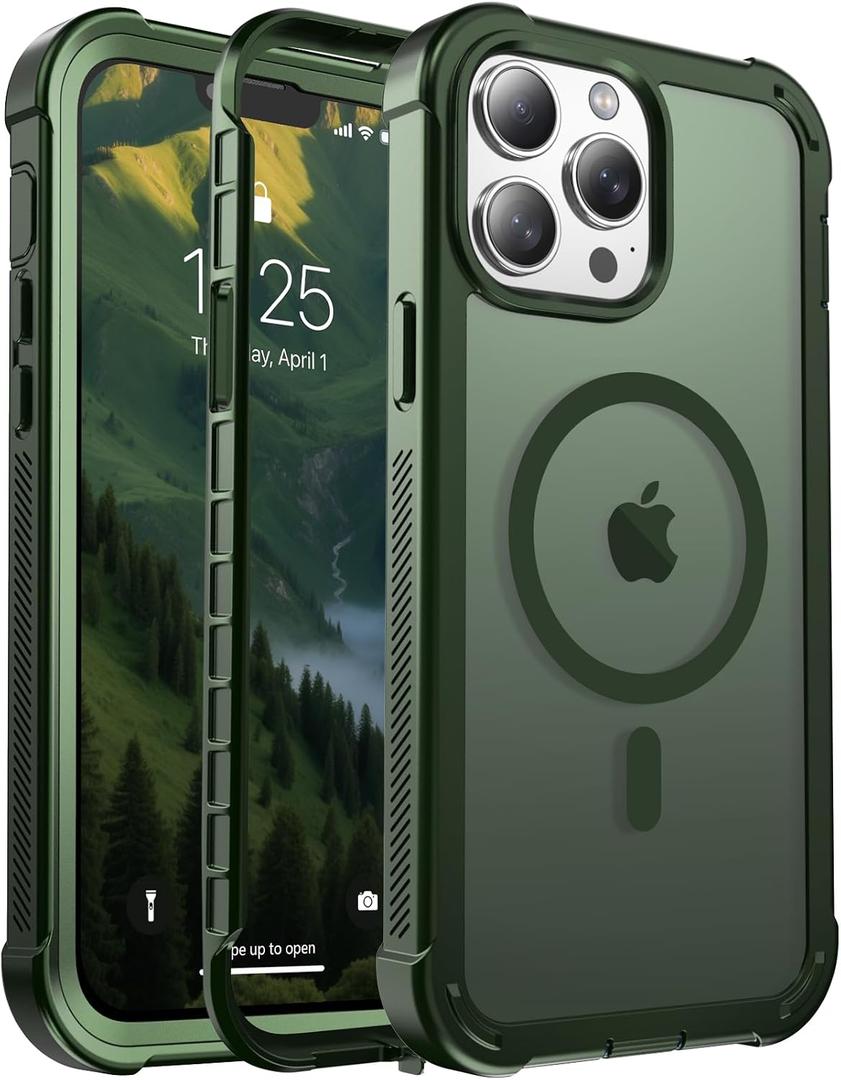 Jaroco Magnetic for iPhone 13 Pro Max Case, [Compatible with MagSafe][Military Grade Drop Protection][Heavy Duty Protection][Non-Slip][Shockproof] 2-Layer Durable Bumper Phone Case 6.7''-Army Green