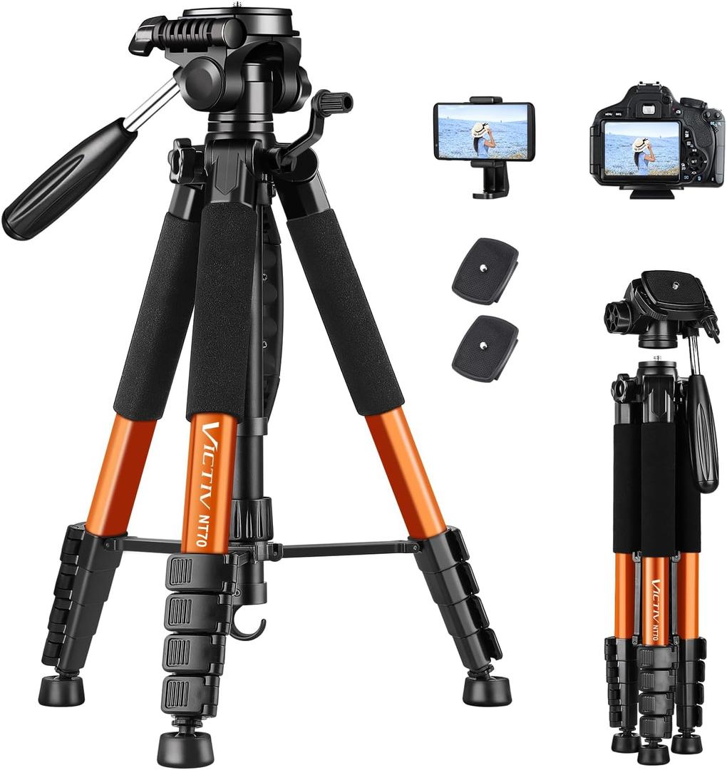 Victiv Tripod 74-Camera-Tripod for Cell Phone, Aluminum Professional Heavy Duty Camera Tripod Stand, Tripod for Camera DSLR SLR with Carry Bag, Compatible with Canon Nikon iPhone (Orange)
