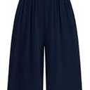 PRETTYGARDEN Spring Two Piece Sets For Women 2025 Ribbed Knit Crew Neck Sleeveless Tank Tops Wide Leg Pants Casual Lounge Set (Navy,Small)