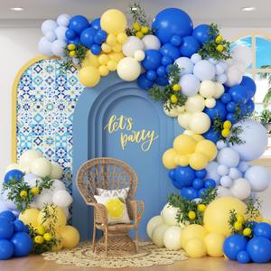 Blue and Yellow Balloon Arch Kit, Lemon Balloon Garland with Pastel Yellow Pastel Blue White Balloons for Lemon Bridal Baby Shower Birthday Party Decorations