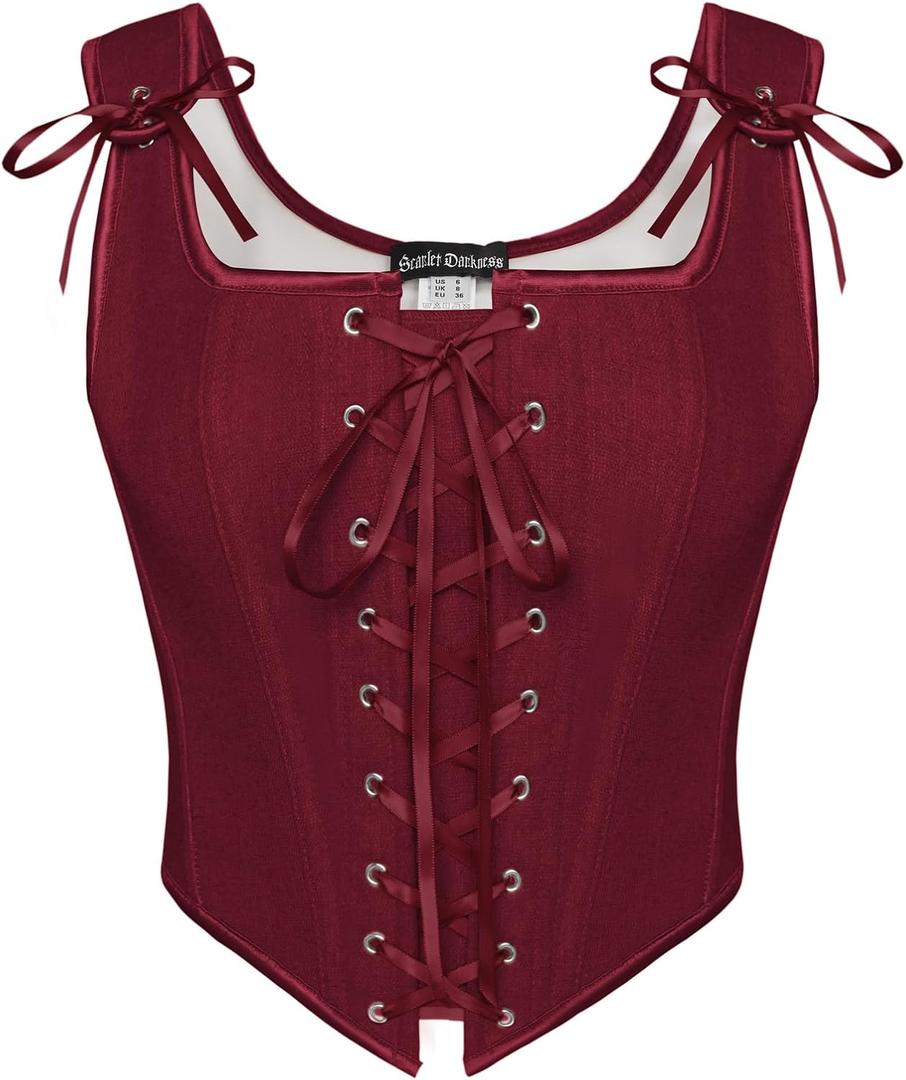 SCARLET DARKNESS Women's Renaissance Corset Tops Vintage Lace Up Overbust Bustier Bodice, Size US 6