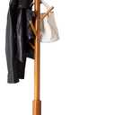 BMOSU Coat Rack freestanding Stand Bamboo Wooden Coat Tree 8 Hooks 3 Adjustable Standing Jackets Hanger Hallway Corner Parlor(Brown)