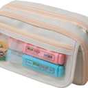 Large Pencil Pouch Big Pencil Case Big Capacity Aesthetic Pen Cosmetic Bag Pen Stationery Organizer Simple, College Office Home Travel Storage Bag (Beige)