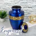 ALPHA Living HOME Urns for Human Ashes Adult Female and Male 200+ Cubic Inches, Decorative Burial Urn, Funeral Cremation Urns for Women and Men, Handcrafted Urn for Ashes Adult, 11" Blue Gold