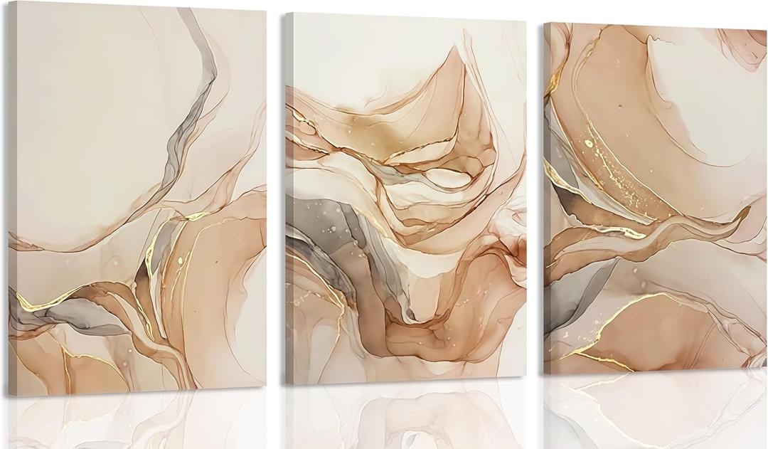 Framed 3Pcs Neutral Abstract Canvas Prints Wall Art 16x24 inches, 16x24Framed