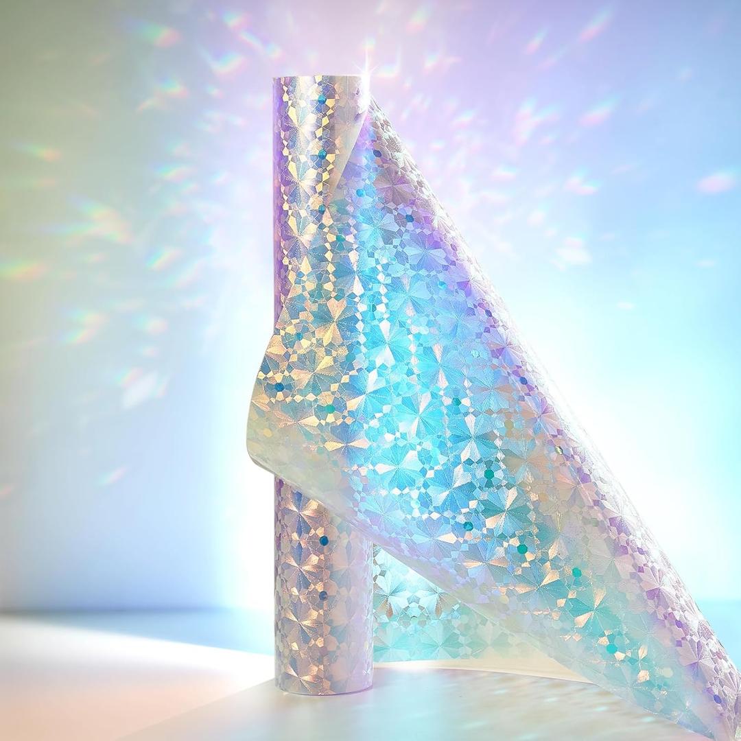 Windimiley 3D Diamond Stained Window Privacy Film, Rainbow Static Cling Decorative Glass Covering, No Glue Removable Vinyl, UV Blocking Heat Control for Bathroom Bedroom Door, 17.5 x 78.7 inch