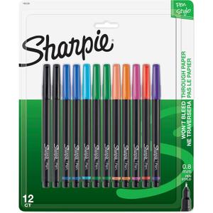 Sharpie Felt Tip Pens, Fine Point Pens (0.4mm), Felt Tip Markers, Assorted Colors, 12 Count - Journaling, Art, Drawing, Markers