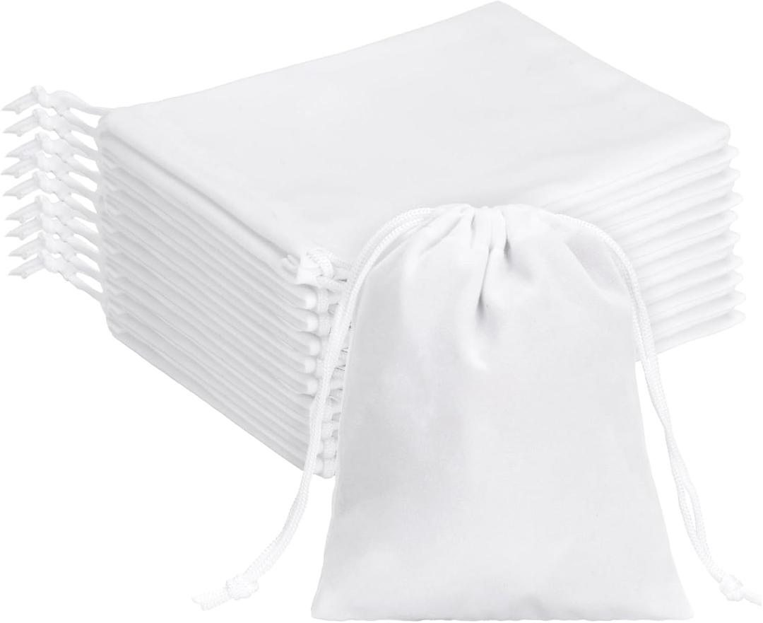 G2PLUS 20PCS White Velvet Drawstring Bags - 4.7x6 In Small Velvet Jewelry Pouches, Christmas Gift Bags for Candy, Birthday, Wedding Party Favors