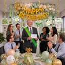 Sage Green & Gold Retirement Decorations Happy Retirement Banner, Balloons, Cake Topper, Fringe Curtains & Hanging Swirls All-in-One Retirement Party Supplies Kit for Men & Women