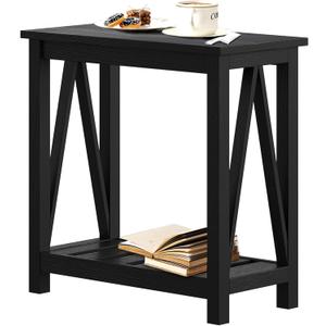 ChooChoo Farmhouse End Table, Narrow Side Table, Slim End Table with Storage Shelf for Small Spaces, Rustic Nightstand, for Living Room, Bedroom Black, 1 Pack