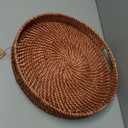 Round Rattan Woven Serving Tray with Handles Ottoman Tray for Breakfast, Drinks, Snack for Coffee Table, Home Decorative (16.9 inch, Honey Brown)