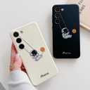 Yonds Queen for Samsung Galaxy S22 Cute Case, Cartoon Astronaut Space Moon Design Stylish Bumper Cover Women Girls Protective Shockproof Fashion Case (White Planet, Samsung Galaxy S22)