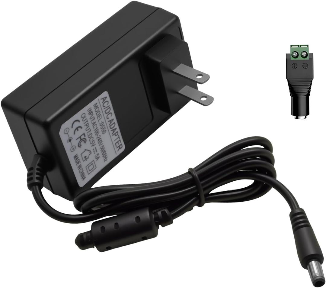 5V 5A Power Supply 25W with Screw Terminal & 5.5x2.5mm Plug, AC 100-240V to DC 5V Adapter for 3D Printers, LED Matrix, POE Switches, Industrial Controllers 5ft (5.5x2.1mm Compatible)