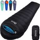 Down Sleeping Bag for Adults, 0F 10F 15F 20F 600 Fill Power Mummy Lightweight Compact Cold and Warm Weather Backpacking Sleeping Bag for Camping Hiking Outdoor All Seasons (-11F~18F, Black-Right Zip)