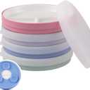 Elk and Friends Kids 6.7 Porcelain Divided Plates with Silicone Suction Sleeves + Silicone Lids | Suitable for Babies/Kids/Toddlers | Microwave & Dishwasher Safe | Non Slip | Snack Dishes | 4 Pack (Blush/Misty Blue/Sage/Lilac)