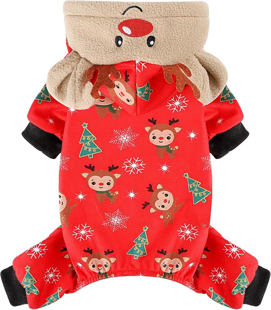 Sebaoyu Dog Christmas Pajamas, Chihuahua Yorkie Doggy Pajamas Christmas, Winter Doggy Pjs Pet Clothes Puppy Outfits Jumpsuits, Happy New Year Small Doggie Apparel（Red, Medium）