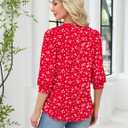 Rapbin 3/4 Length Sleeve Womens Tops 2025 Summer Fall Henley V Neck Button Down Tunic Shirts Casual Business Blouses (Red, M)
