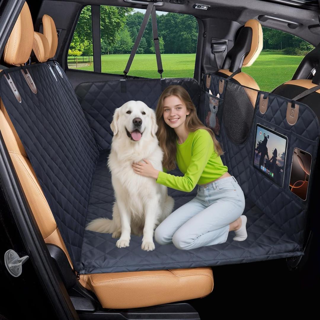 Paw Jamboree Dog Car Seat Cover for Back Seat Extender Pet Cover for Dogs Hammock for Hard Bottom Car Backseat Cover for Dogs in Car (Black)