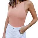 REORIA Butsmooth Womens Basic Sexy Sleeveless Racer Back Halter Neck Bodysuit Tank Tops (Small, Pink)