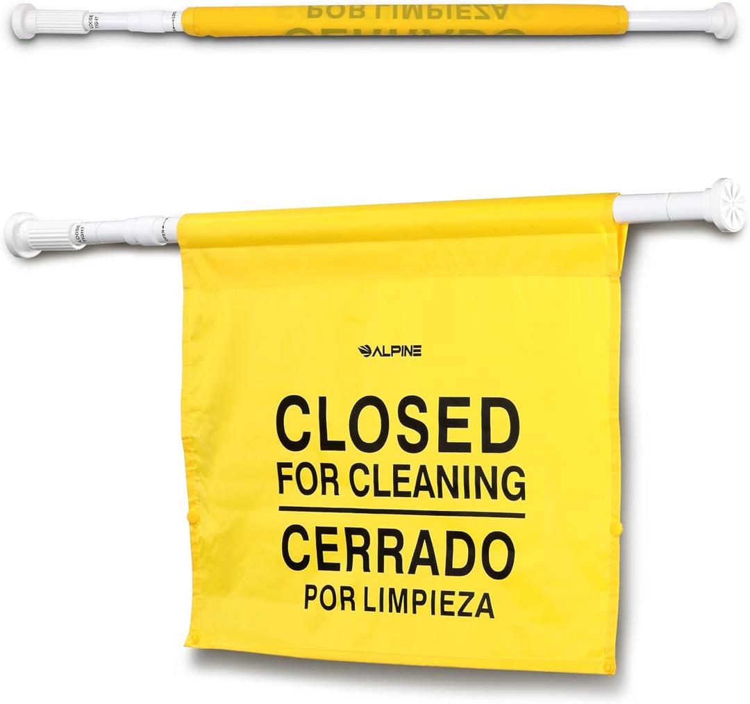 Alpine Restroom Closed for Cleaning Sign - Caution Door Barricade Signs, English & Spanish Yellow Safety Hanging Sign for Commercial Bathrooms Maintenance (1-Pack)