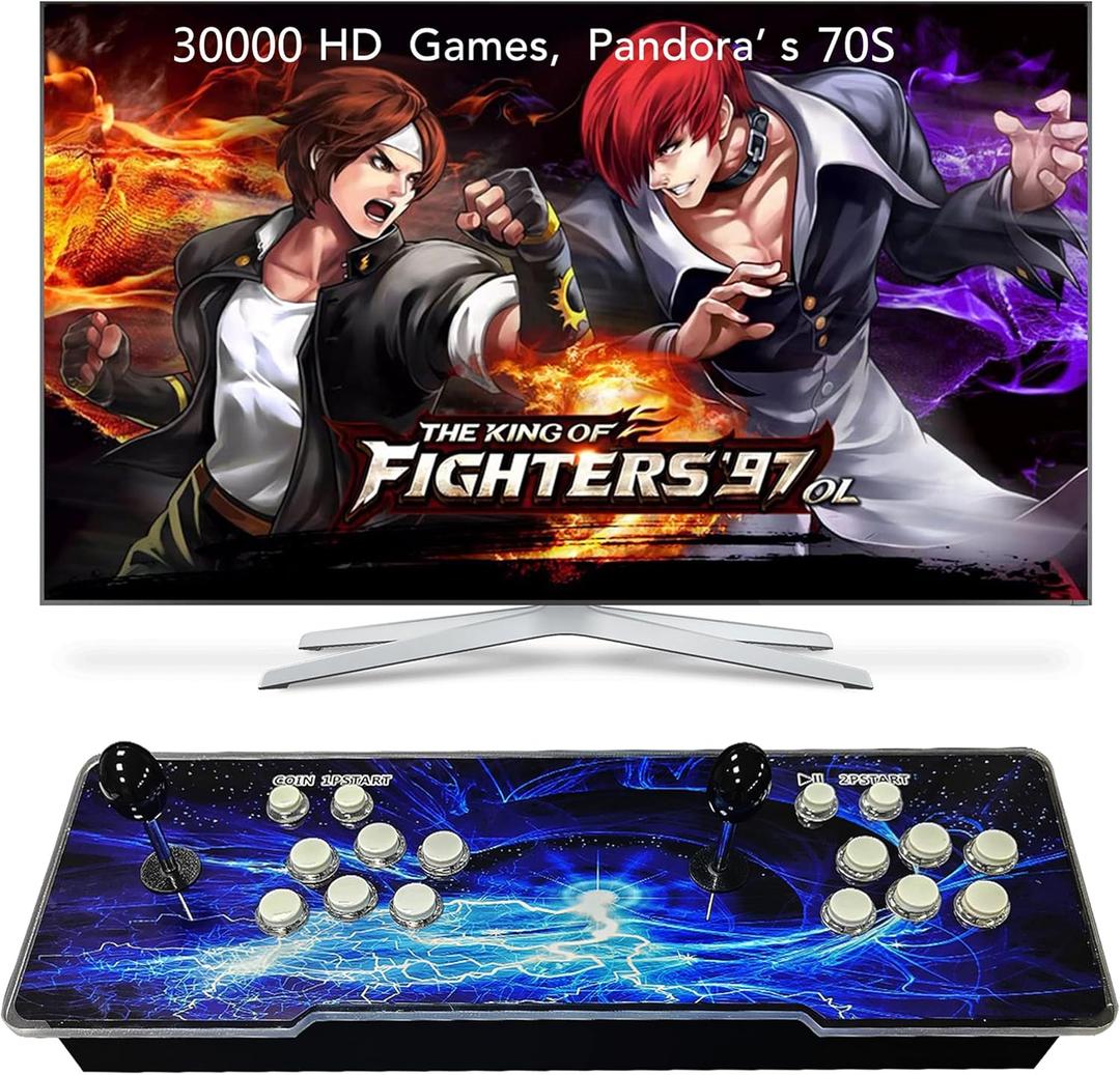 [32000 in 1 78S Pandora Box Arcade Game Console Compatible PC & Projector & TV,3D Games 1-4 Players Double Joystick Favorite List Game Category Save/Search/Hide/Pause/Delete Games.(Blue)