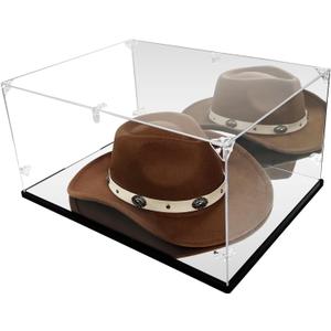 Cowboy Hat Display Case & Protector Box - Dual Mirror - 3mm Clear Premium Acrylic, Dust & UV Proof - Fits Most Hats (16.1" L x 11.8" W x 7.9" H)