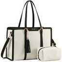 LOVEVOOK Laptop Bag for Women - 17 inch Lightweight Canvas Laptop Tote, Large Capacity Computer Bag with Clutch Purse for Business, Work, Travel, School (Beige & Black, 17 Inch)