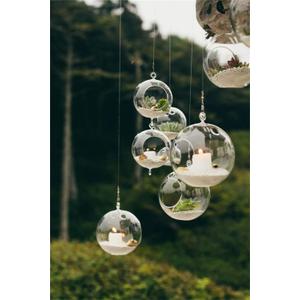 Pack of 6 Hanging Glass Orbs Hanging Glass Globe Terrariums with 2 Side Hole for Candle Holder, TeaLight Holder Candlestick for Wedding Decor (Clear)